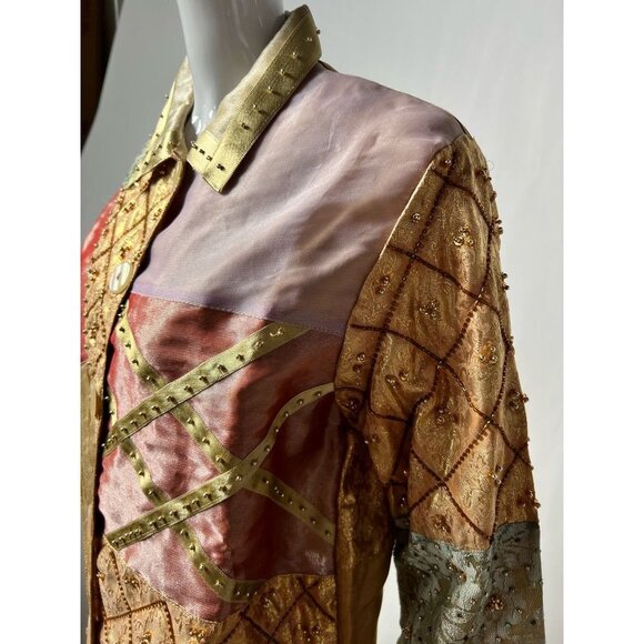 Seventh Avenue Womens Jacket Coat Multicolor Gold Patchwork Buttons Beaded M New - Picture 5 of 12